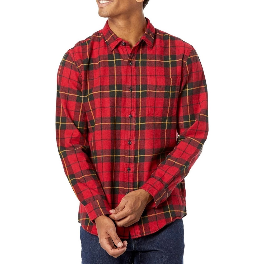 Amazon Essentials Men's Slim-Fit‎ Long-Sleeve Flannel Shirt Red Plaid